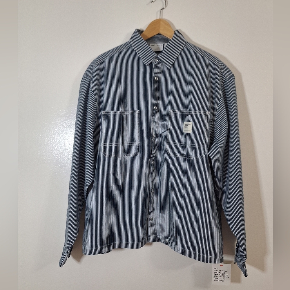 NWT ASOS Blue and White Pinstripe Button-Down Shirt - Picture 1 of 9